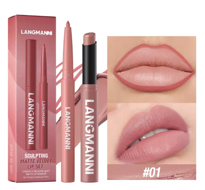 2 Pieces Waterproof Lipliner + Lipstick