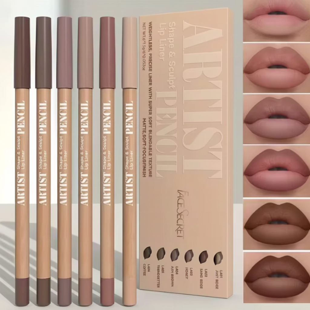 Lip Liner Pencils 6pcs Set Long-Lasting ( Non-Drying )