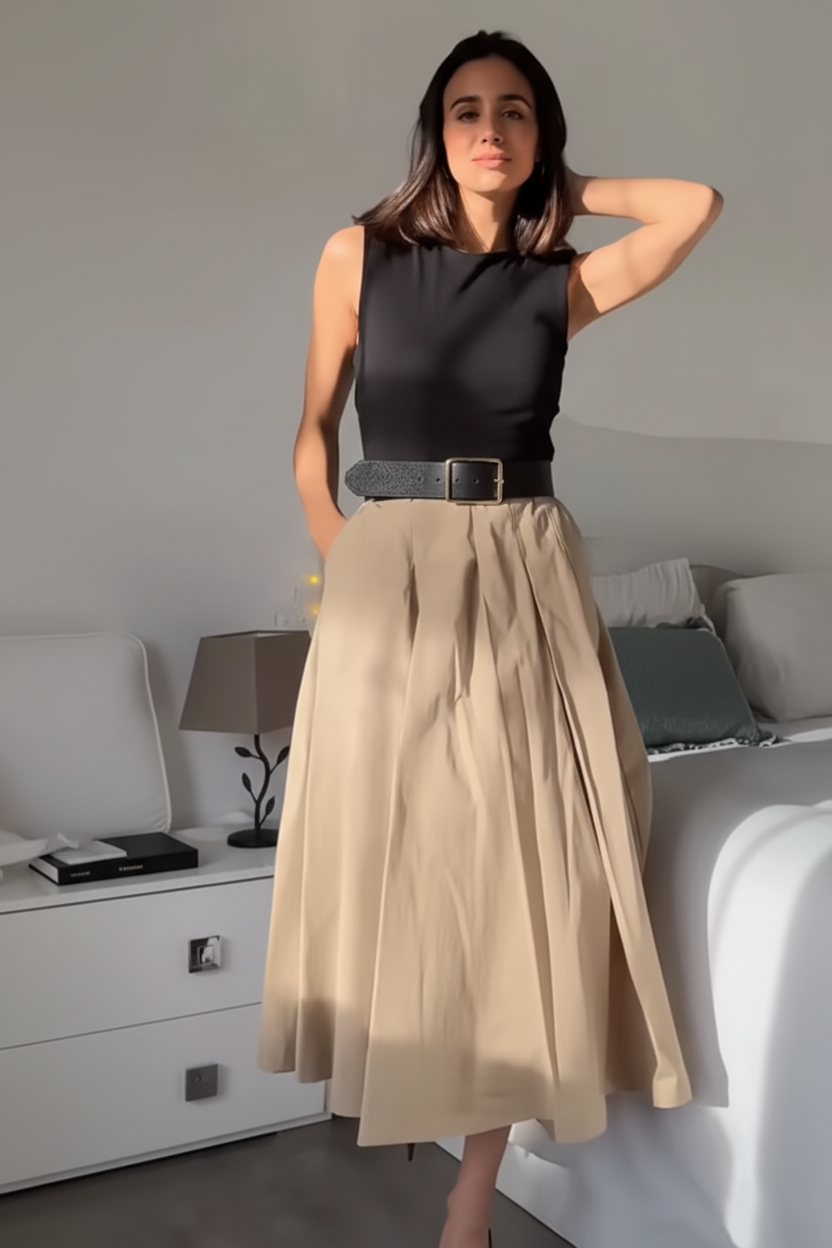 Summer Women's Sleeveless Pleated Midi Dress