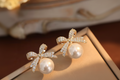 Luxury Rhinestone Bow Pearl Earrings