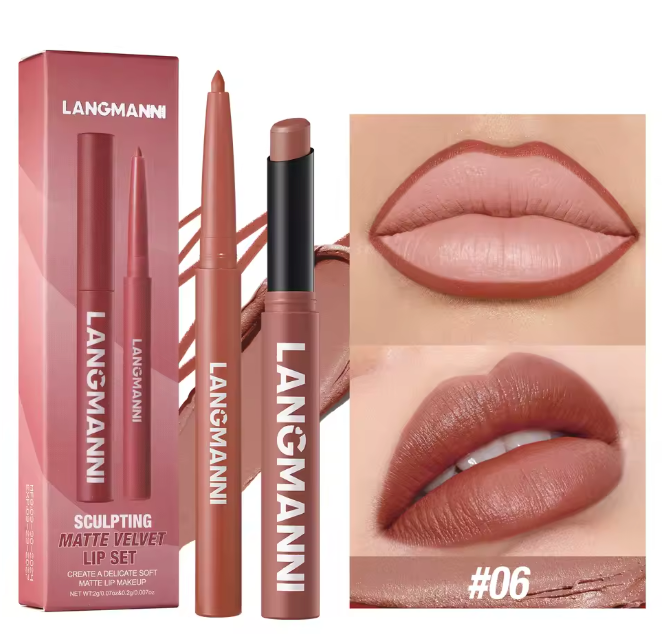 2 Pieces Waterproof Lipliner + Lipstick