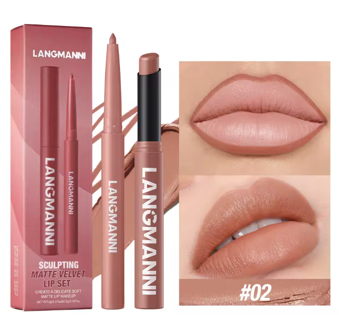 2 Pieces Waterproof Lipliner + Lipstick