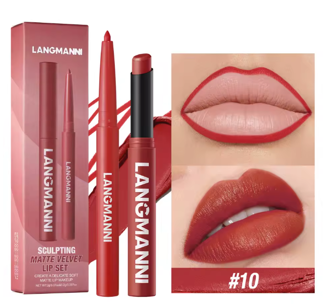 2 Pieces Waterproof Lipliner + Lipstick