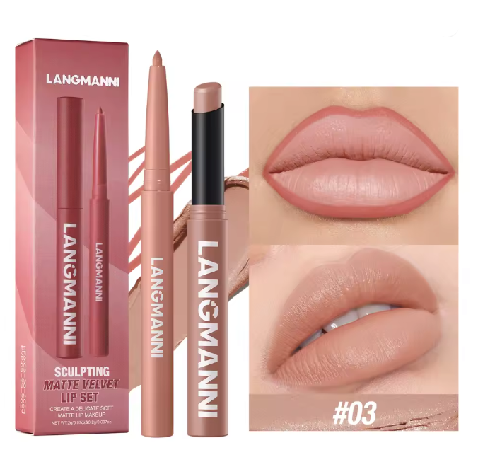2 Pieces Waterproof Lipliner + Lipstick