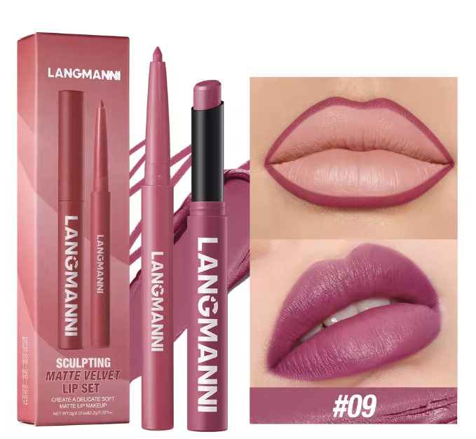 2 Pieces Waterproof Lipliner + Lipstick