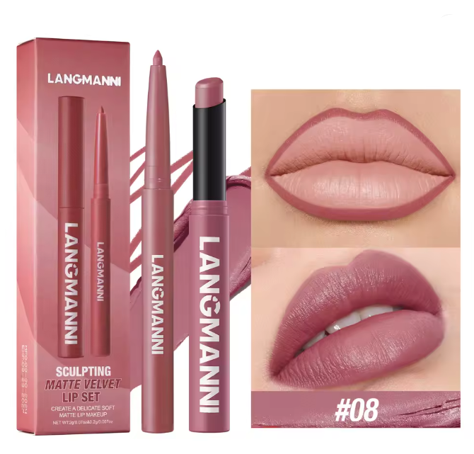 2 Pieces Waterproof Lipliner + Lipstick