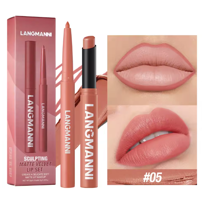 2 Pieces Waterproof Lipliner + Lipstick