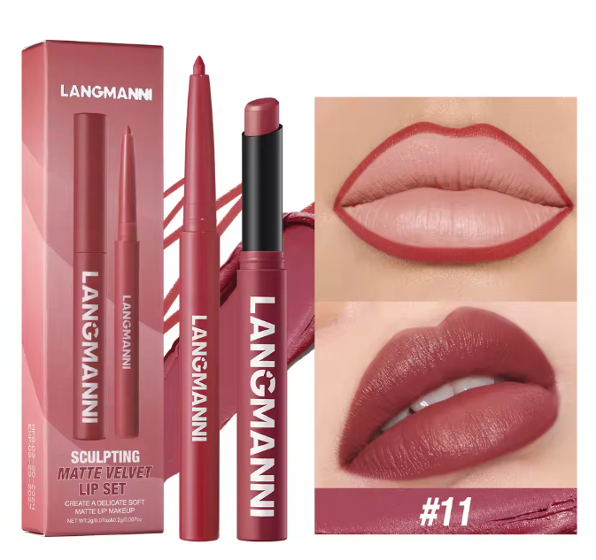 2 Pieces Waterproof Lipliner + Lipstick