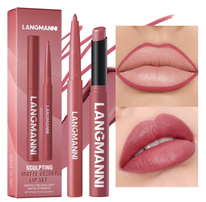 2 Pieces Waterproof Lipliner + Lipstick