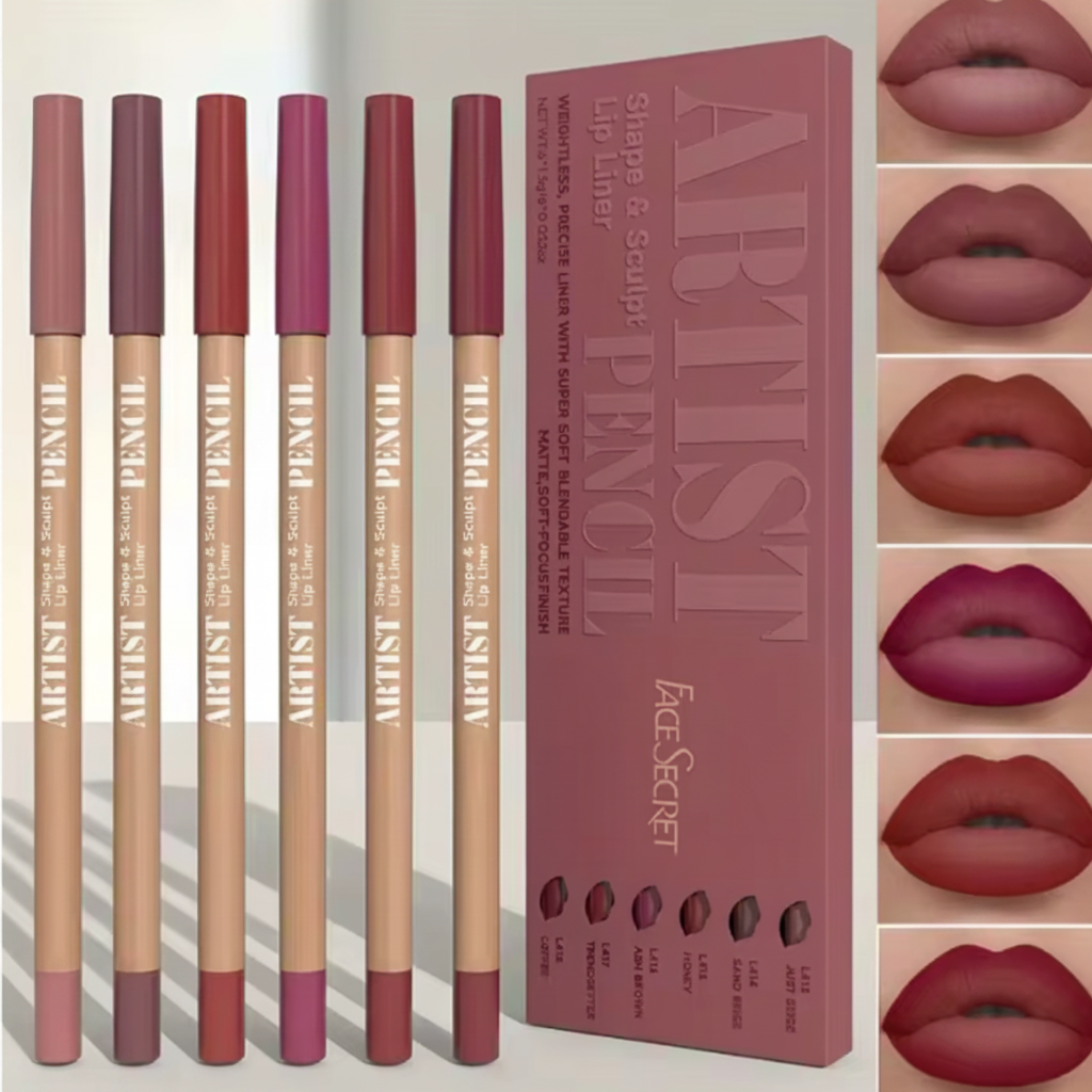 Lip Liner Pencils 6pcs Set Long-Lasting ( Non-Drying )
