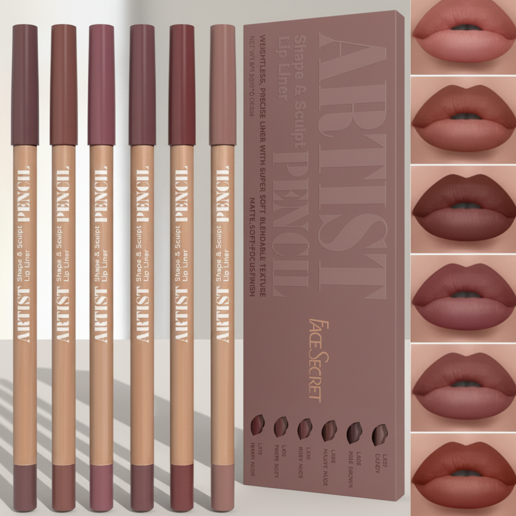 Lip Liner Pencils 6pcs Set Long-Lasting ( Non-Drying )