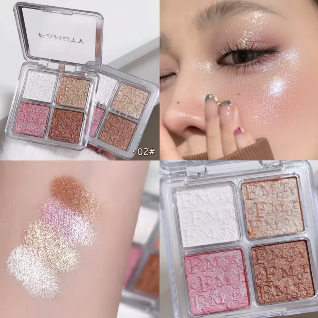 4-Color Face Highlighter Palette Sparkling Powder