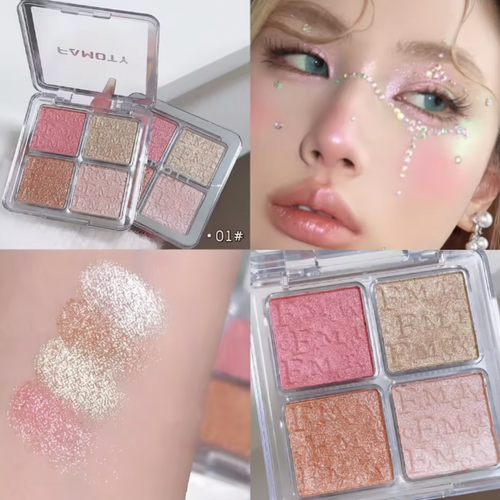 4-Color Face Highlighter Palette Sparkling Powder