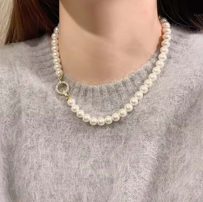 French Elegance Zircon Pearl Beaded Necklace