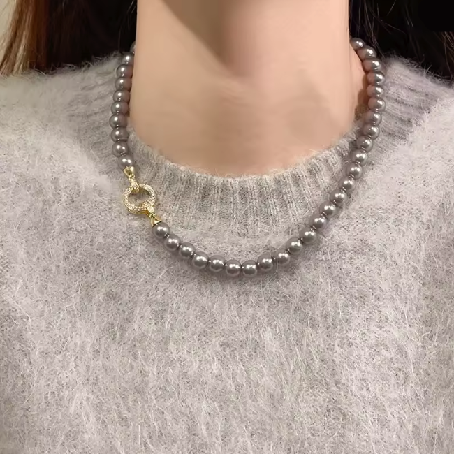 French Elegance Zircon Pearl Beaded Necklace