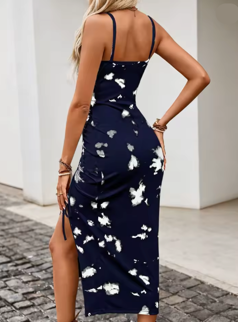 New Women's Navy Blue Split Dress
