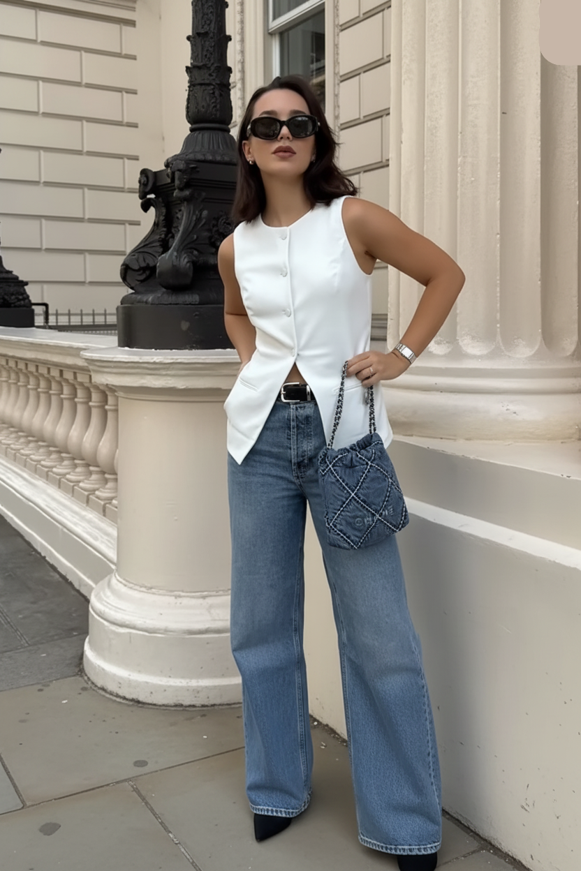 White Sleeveless Summer Vests for Women