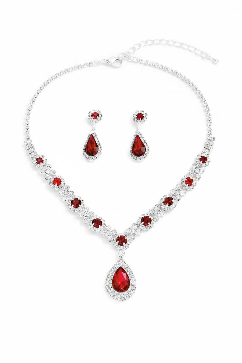 Crystal droplet necklace with earrings Set