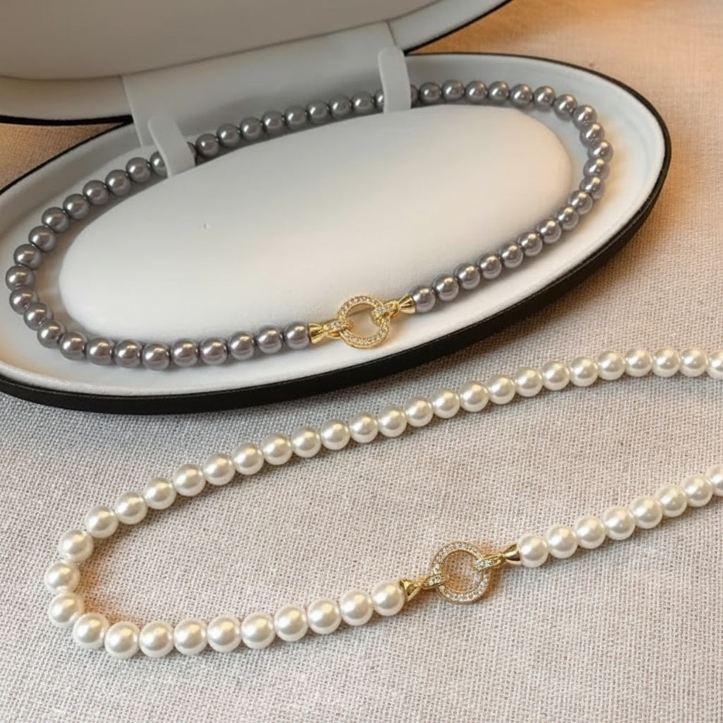French Elegance Zircon Pearl Beaded Necklace