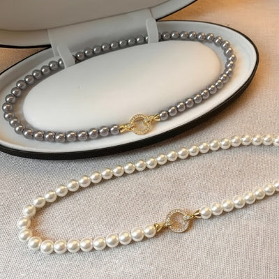 French Elegance Zircon Pearl Beaded Necklace